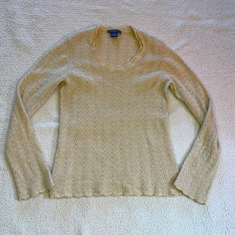Ann Taylor Cashmere Sweater with gold shimmer threading Medium